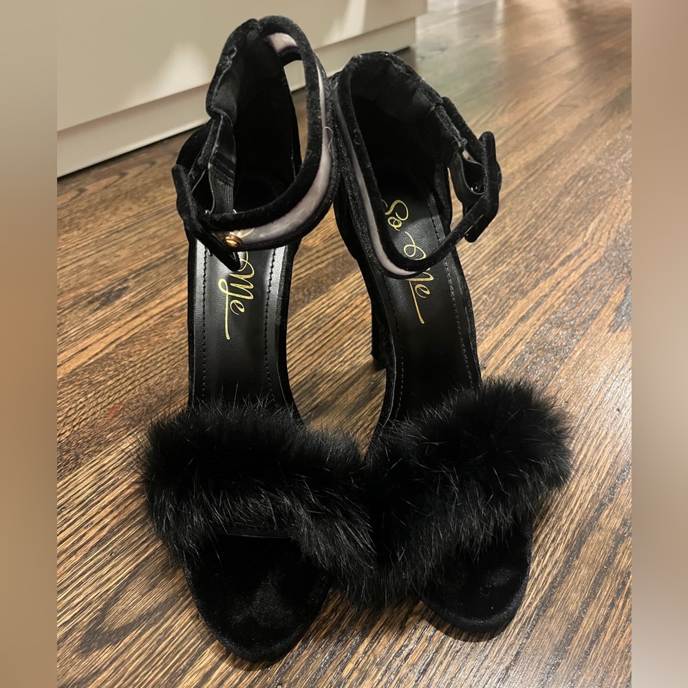 So Me Black Fur Heels